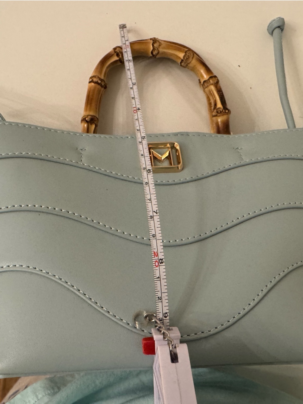 MARELLA Light Blue Leather Satchel with Bamboo Top Handle - Picture 4 of 6
